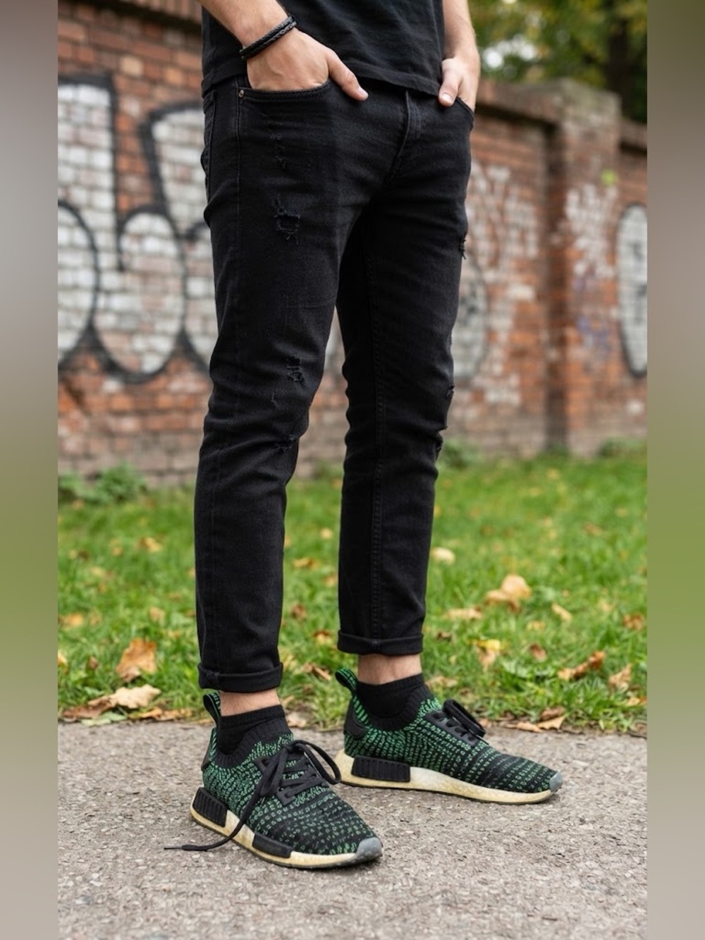 adidas Black and Green Knit Sneakers